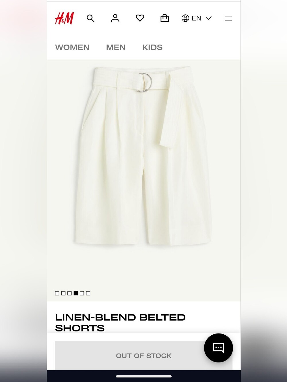 NWT- H&M Linen-Blend Belted Shorts in Off-White- Sz 42/10